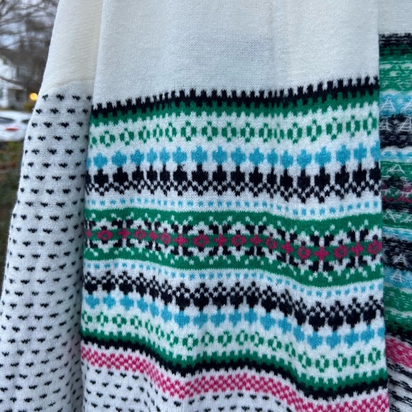 NWT Talbots Soft & Cozy Cream Multicolored Patterned Stripes Open Front Cardigan - Picture 3 of 8